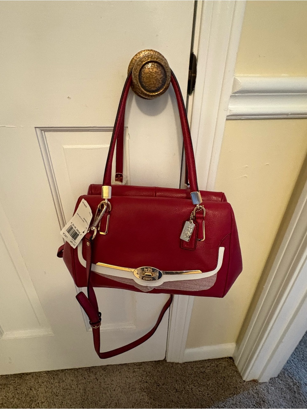 Coach Red Leather Satchel with Gold Hardware